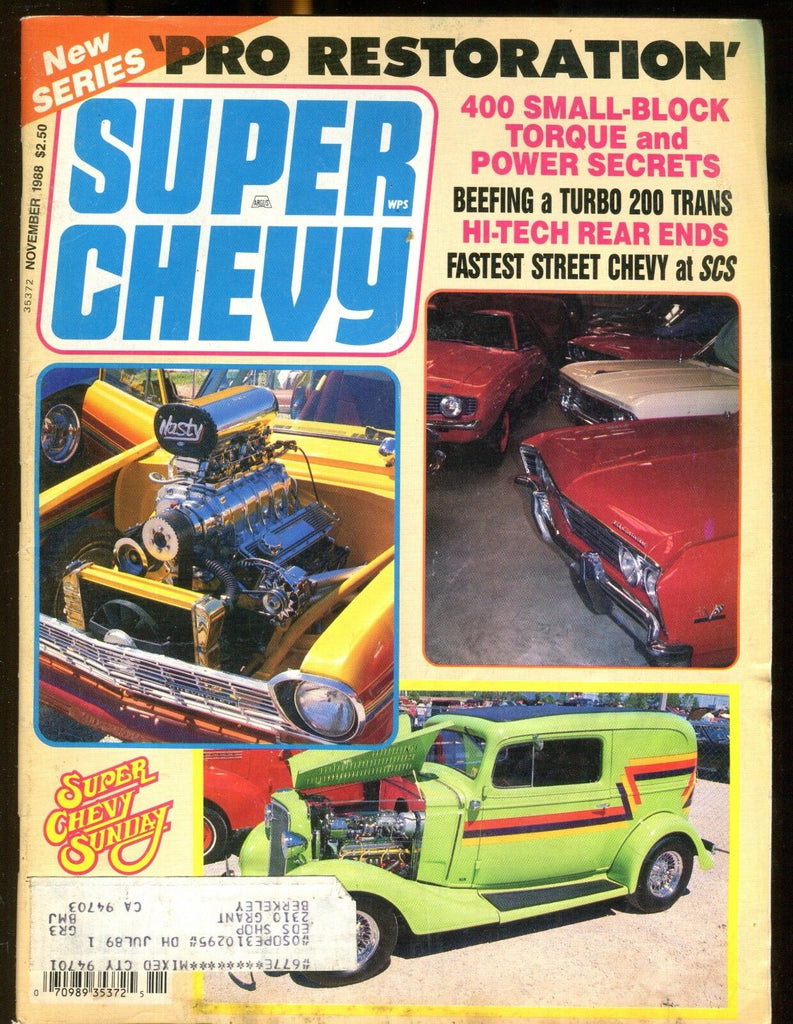 Super Chevy Magazine November 1988 Pro Restoration EX w/ML 030117nonjhe