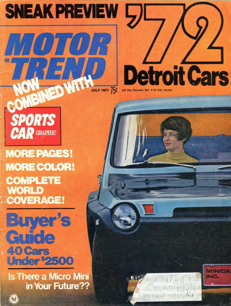 Motor Trend Magazine July 1971 '72 Detroit Cars VG w/ML 091916jhe