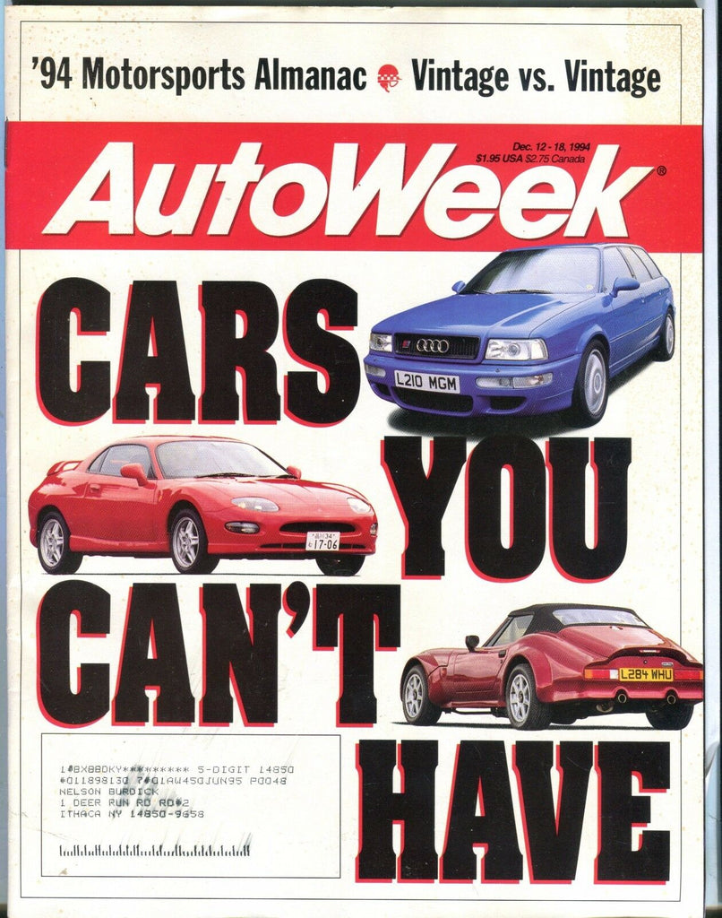 AutoWeek Magazine December 12 1994 Cars You Can't Have EX w/ML 022317nonjhe