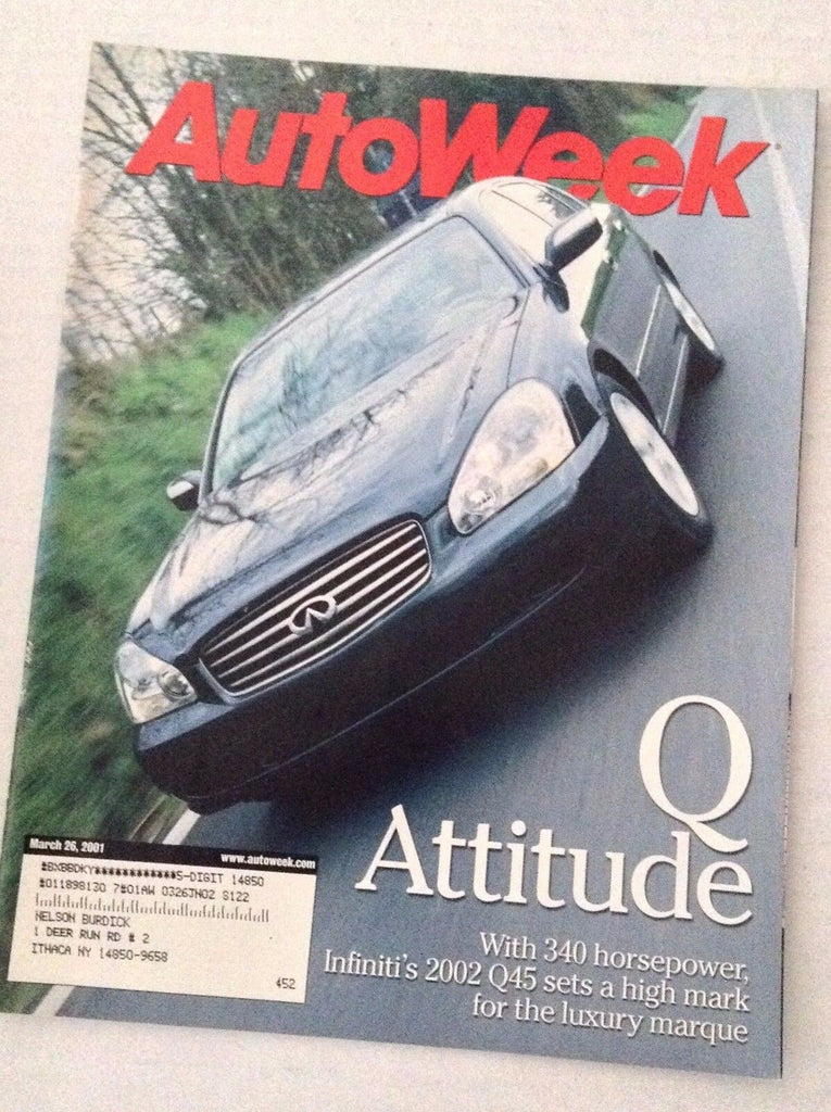 Autoweek Magazine Q Attitude Infiniti's 2002 Q45 March 26, 2001 020617RH