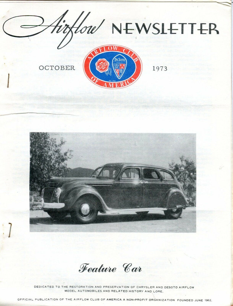 Airflow Newsletter October 1973 Chrysler DeSoto EX No ML 031017nonjhe
