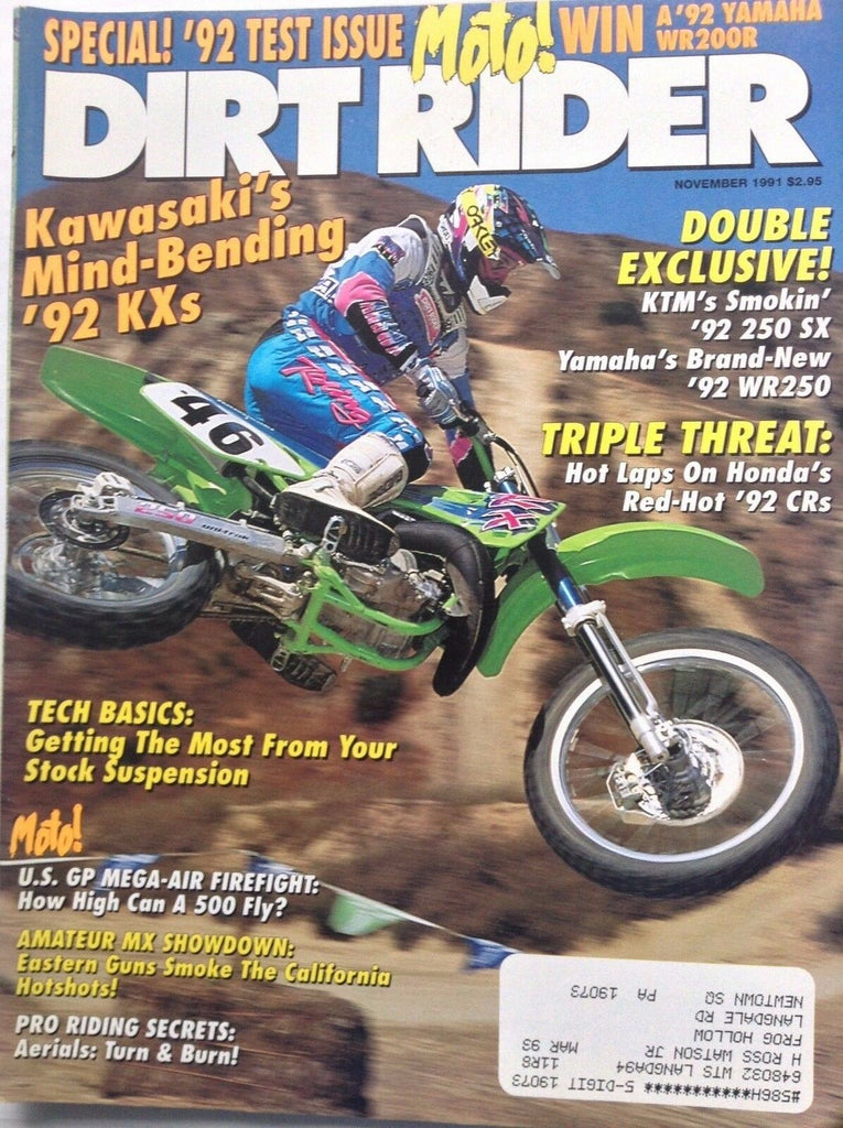 Dirt Rider Magazine Kawasaki '92 KXs November 1991 091917nonrh