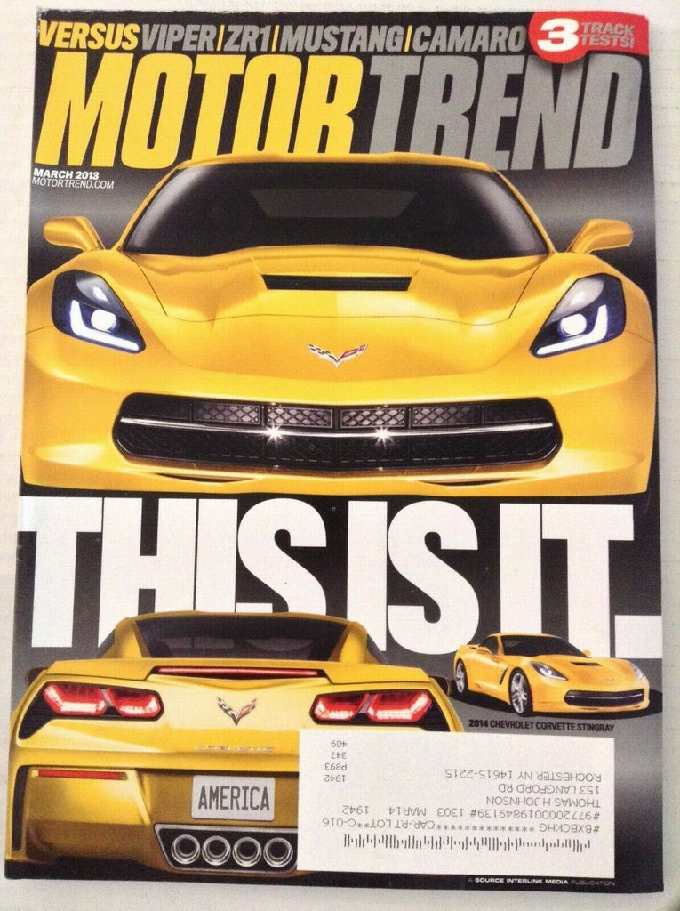 Motor Trend Magazine 2014 Chevrolet Corvette Stingray March 2013 022319nonrh