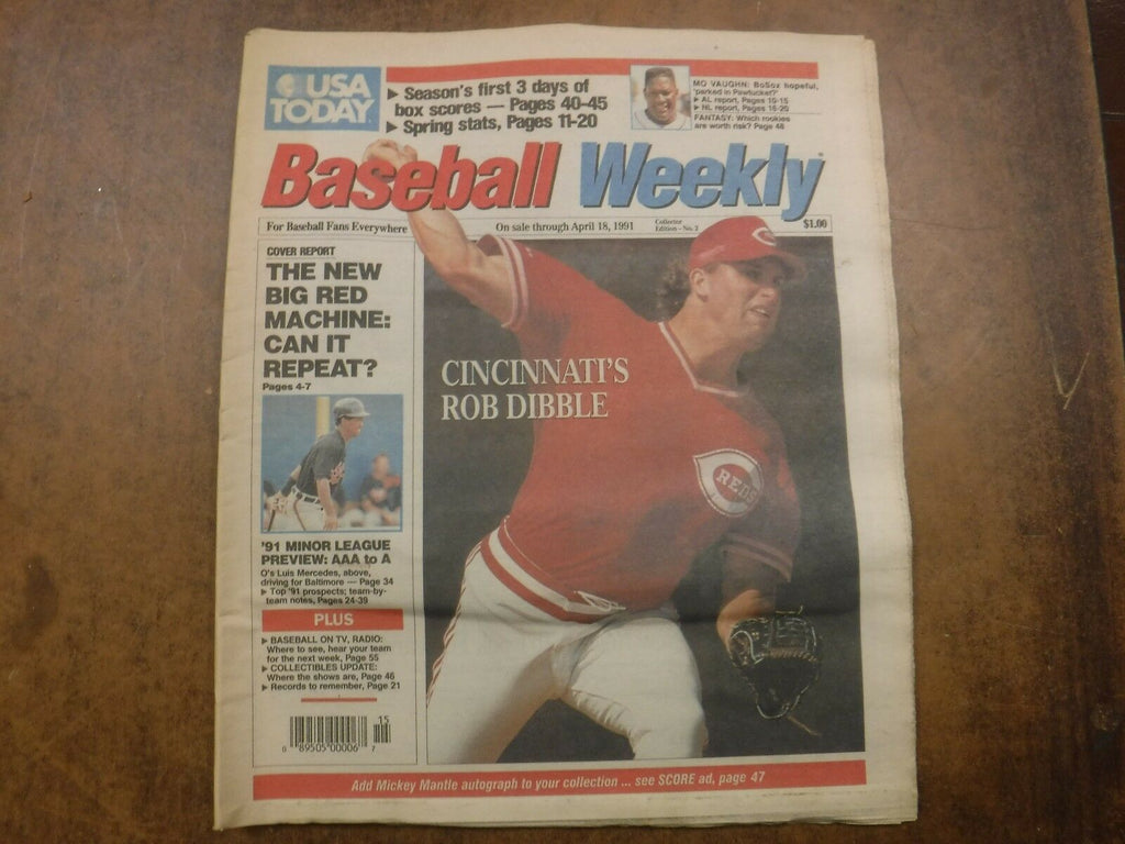 Baseball Weekly Newspaper Apr. 12-18 1991 Rob Dibble EX No ML 022117nonjhe