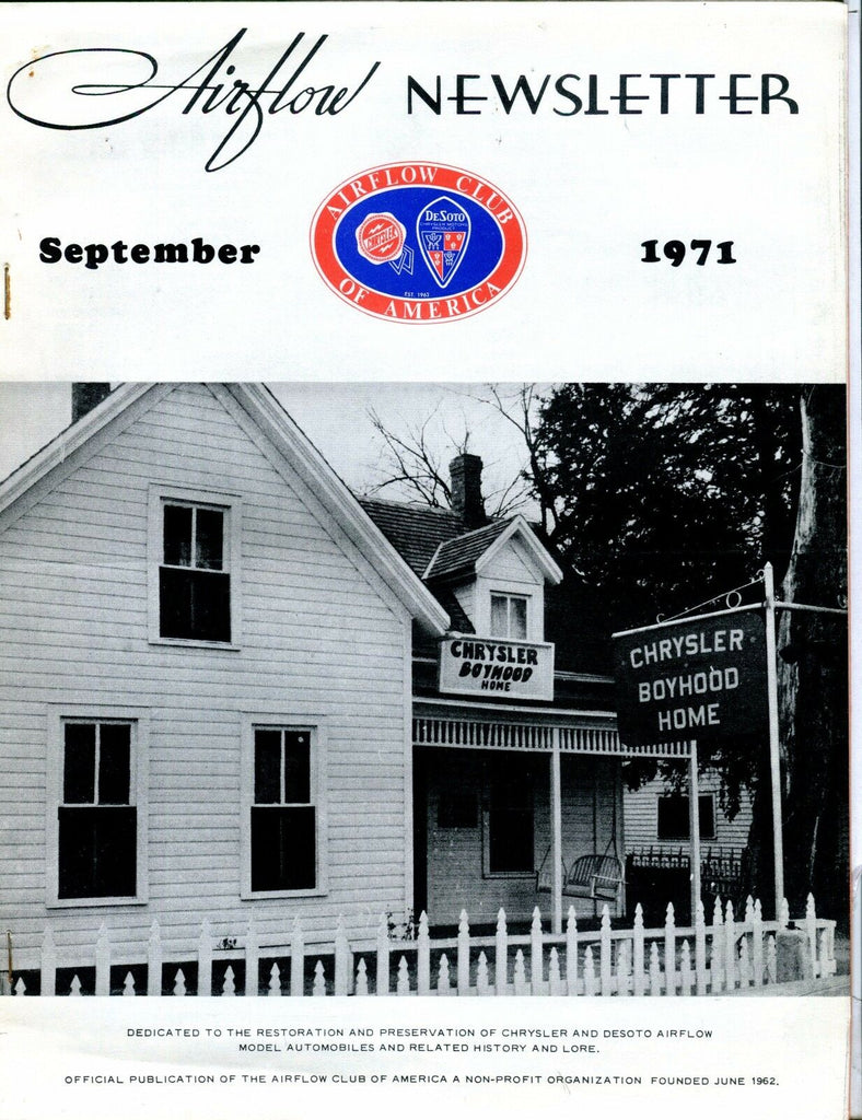 Airflow Newsletter September 1971 Chrysler DeSoto EX No ML 031017nonjhe