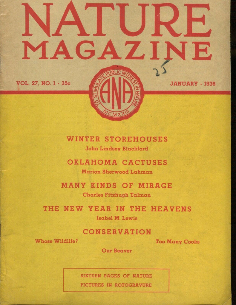 Nature Magazine January 1936 Oklahoma Cactuses VG No ML 020617jhe