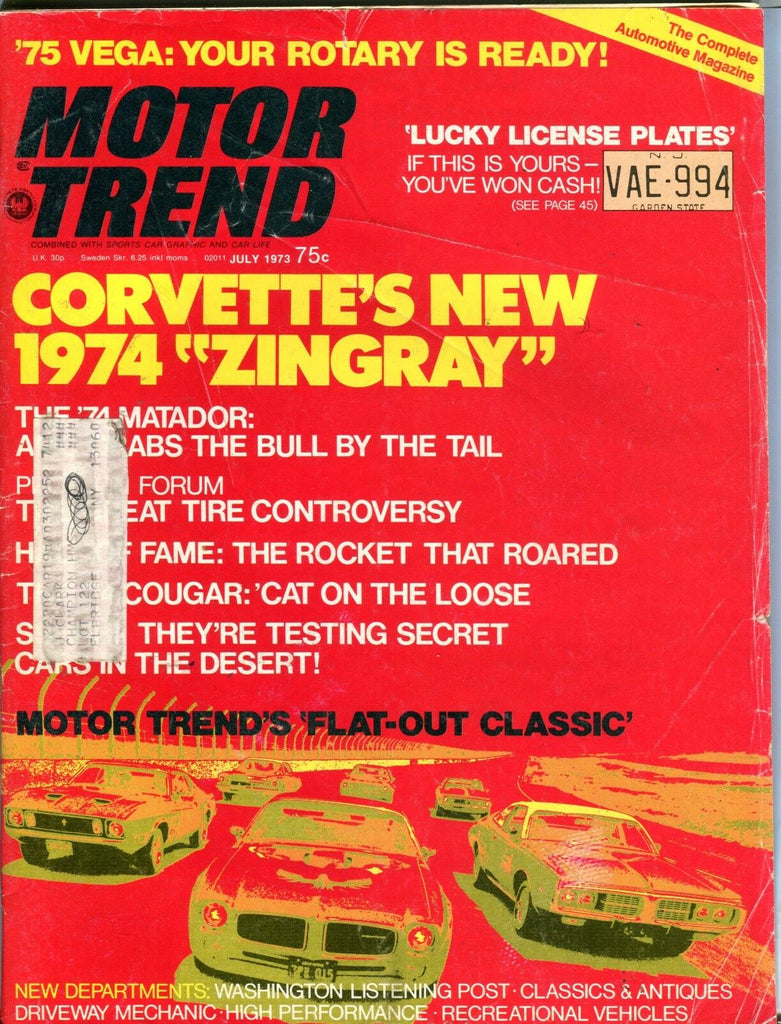 Motor Trend Magazine July 1973 Corvette Zingray VG w/ML 092016jhe