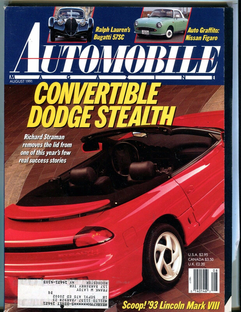 Automobile Magazine August 1991 Dodge Stealth EX w/ML 042617nonjhe
