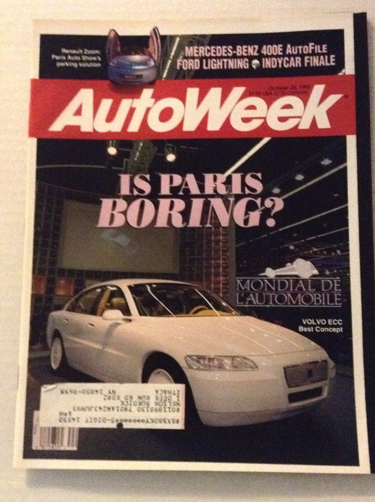 Autoweek Magazine Magazine Volvo ECC Best Concept October 26, 1992 011717RH