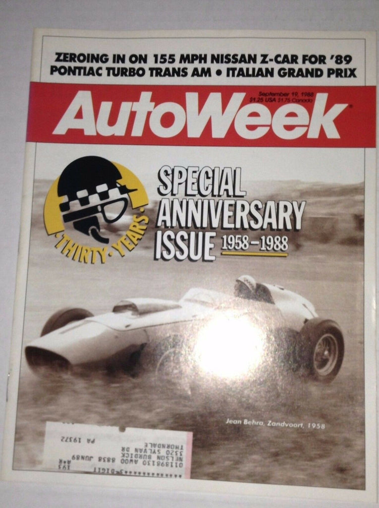 Autoweek Magazine JJean Behra Zandvoort September 19, 1988 011717RH