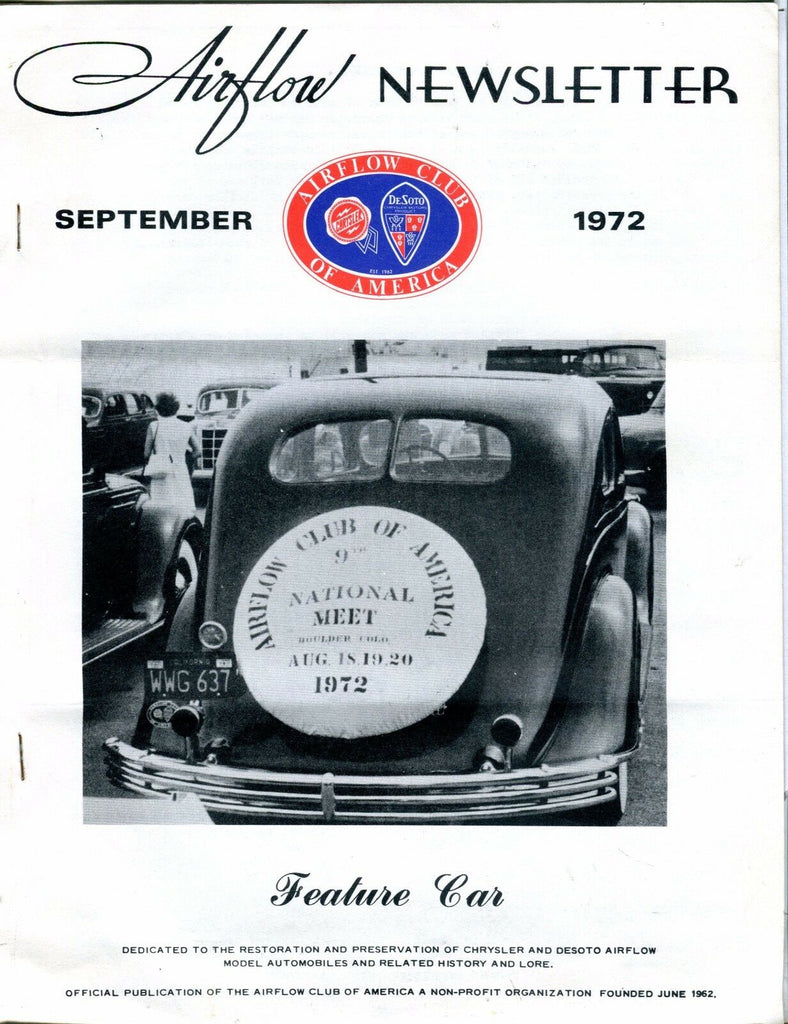 Airflow Newsletter September 1972 Chrysler DeSoto EX No ML 031017nonjhe