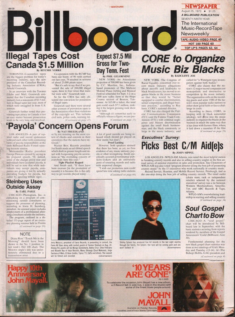 Billboard August 25 1973 Shirley Sylvers, John Mayall, Payola 062817nonDBE