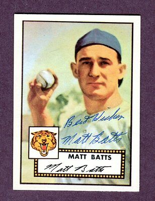 Autographed Signed 1952 Topps Reprint Series #230 Matt Batts Tigers w/coa jh33