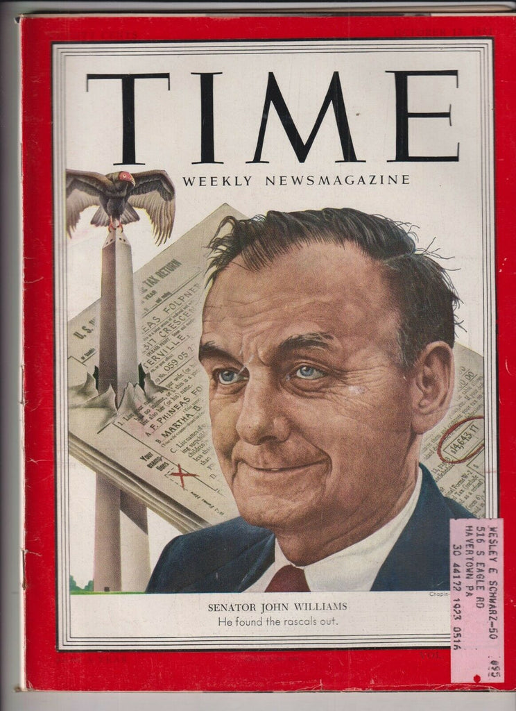 Time Magazine Senator John Williams October 13, 1952 111919nonr