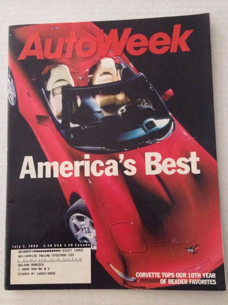 Autoweek Magazine America's Best Corvette Top 10 July 5, 1999 020117RH