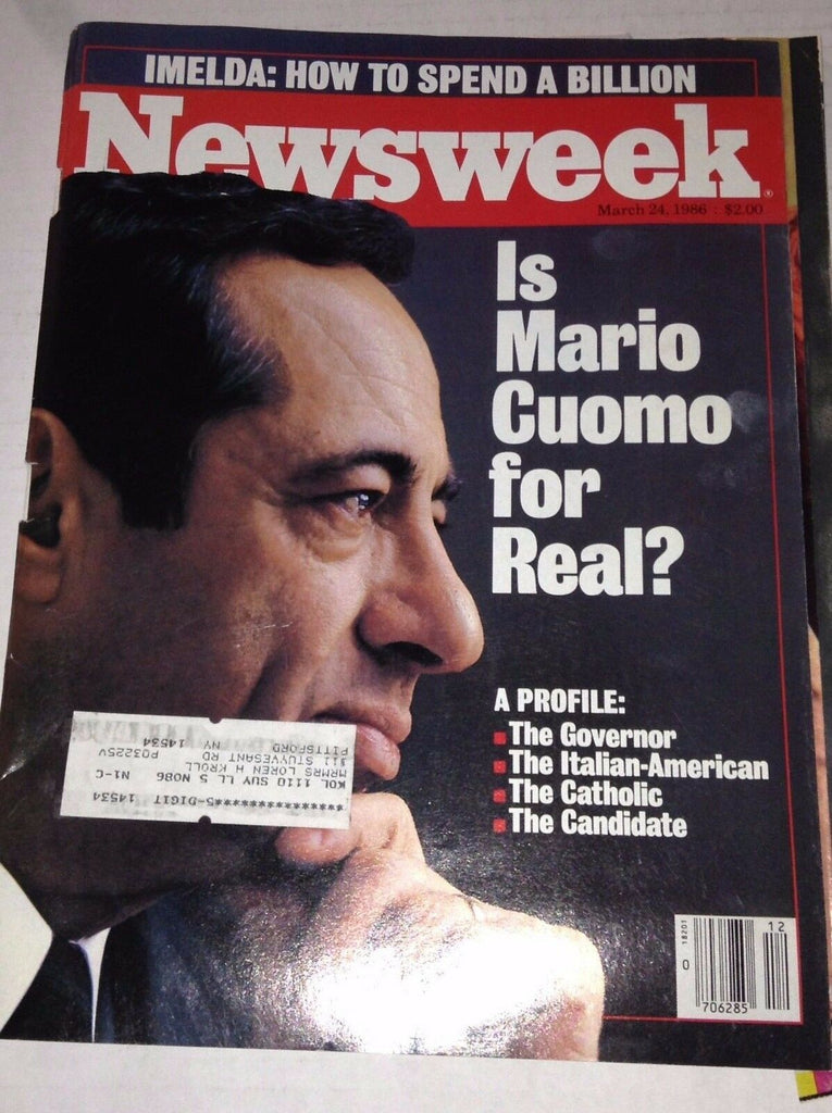 Newsweek Magazine Mario Cuomo For Real March 24, 1986 102016RH