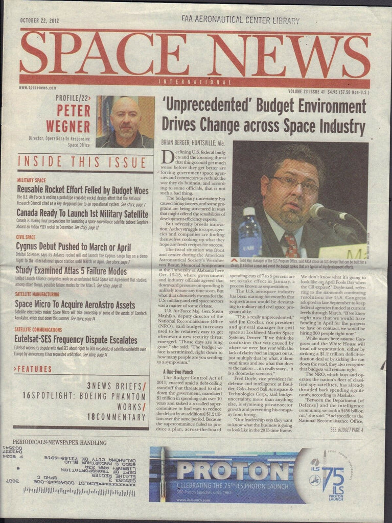 Space News October 22 2012 Peter Wegner, Cygnus, Space Micro FAA w/ML 110716DBE