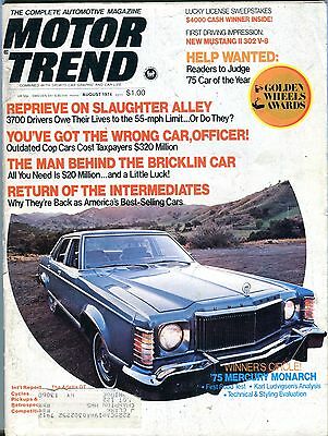 Motor Trend Magazine August 1974 Mercury Monarch VG w/ ML 090816jhe