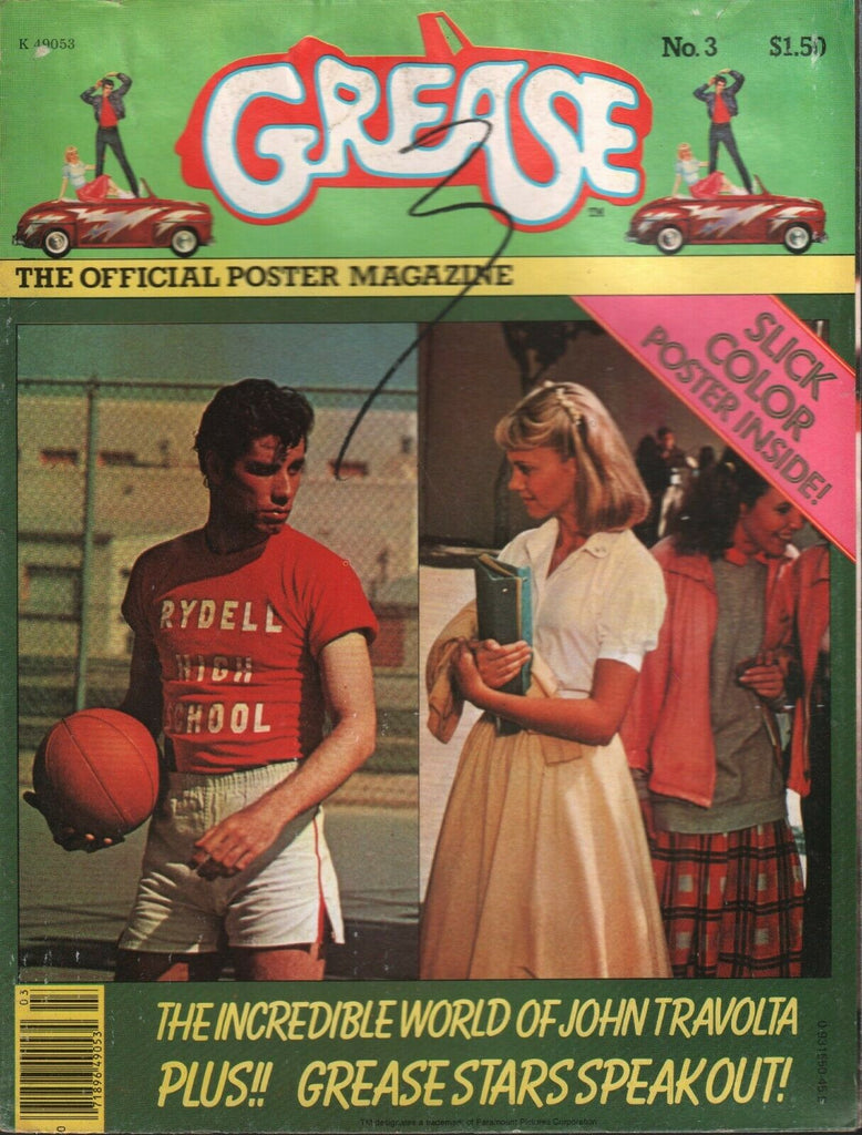 Grease Official Poster Magazine #3 1970's John Travolta Olivia Newton 082420AME