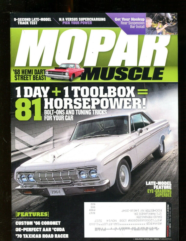 Mopar Muscle Magazine August 2013 eye-Grabbing Superbee EX w/ML 011617jhe