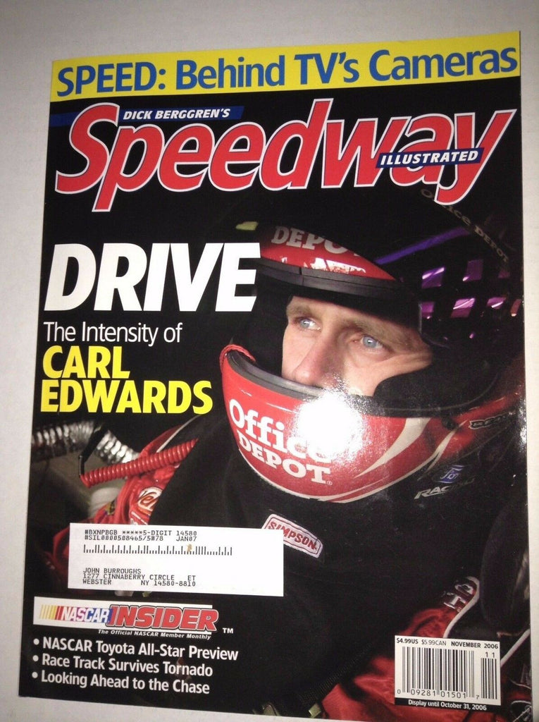 Speedway Illustrated Magazine Carl Edwards Cam Shafts November 2006 041217nonrh