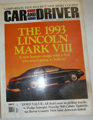 Car And Driver Magazine Lincoln Mark VIII December 1992 122314R