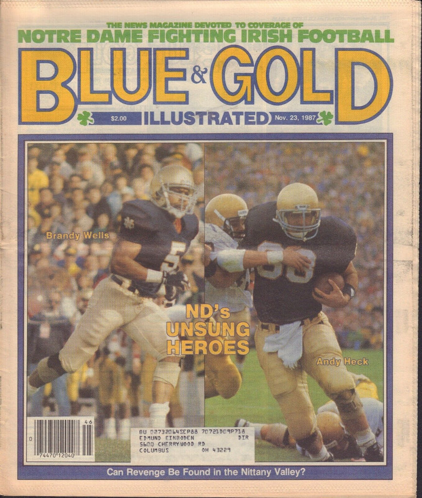Blue & Gold Illustrated Nov. 23 1987 Notre Dame Andy Heck 081417nonjhe