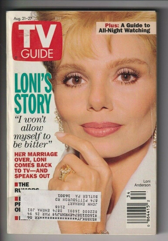 Tv Guide Mag Loni Anderson All Night Watching August 21-17, 1993 110319nonr