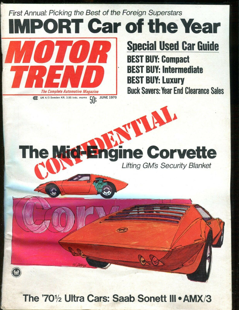 Motor Trend Magazine June 1970 Mid-Engine Corvette EX No ML 010917jhe