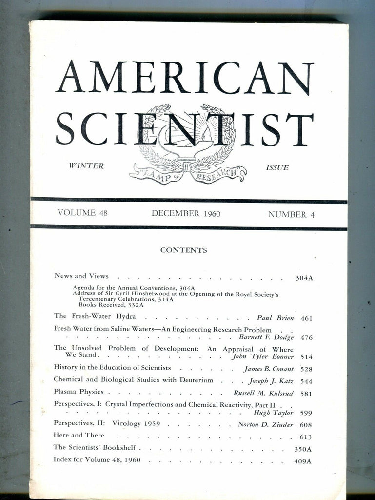 American Scientist Magazine December 1960 The Fresh-Water Hydra 071117nonjhe