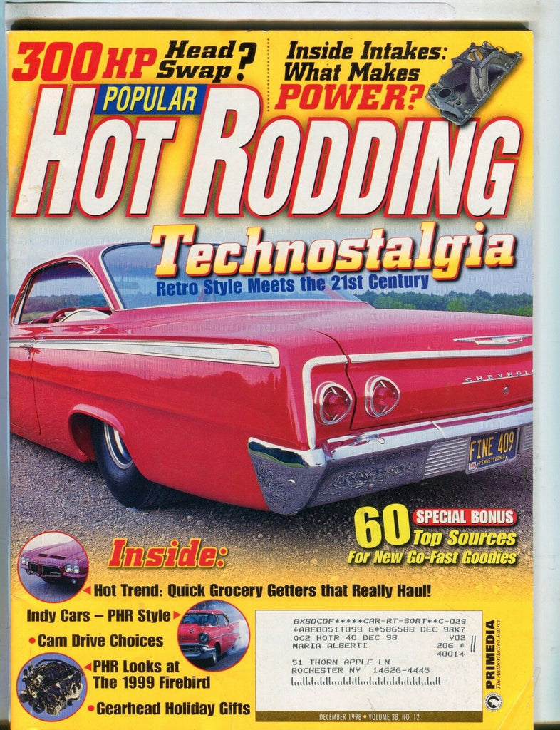 Popular Hot Rodding Magazine December 1998 Technostalgia EX w/ML 050417nonjhe