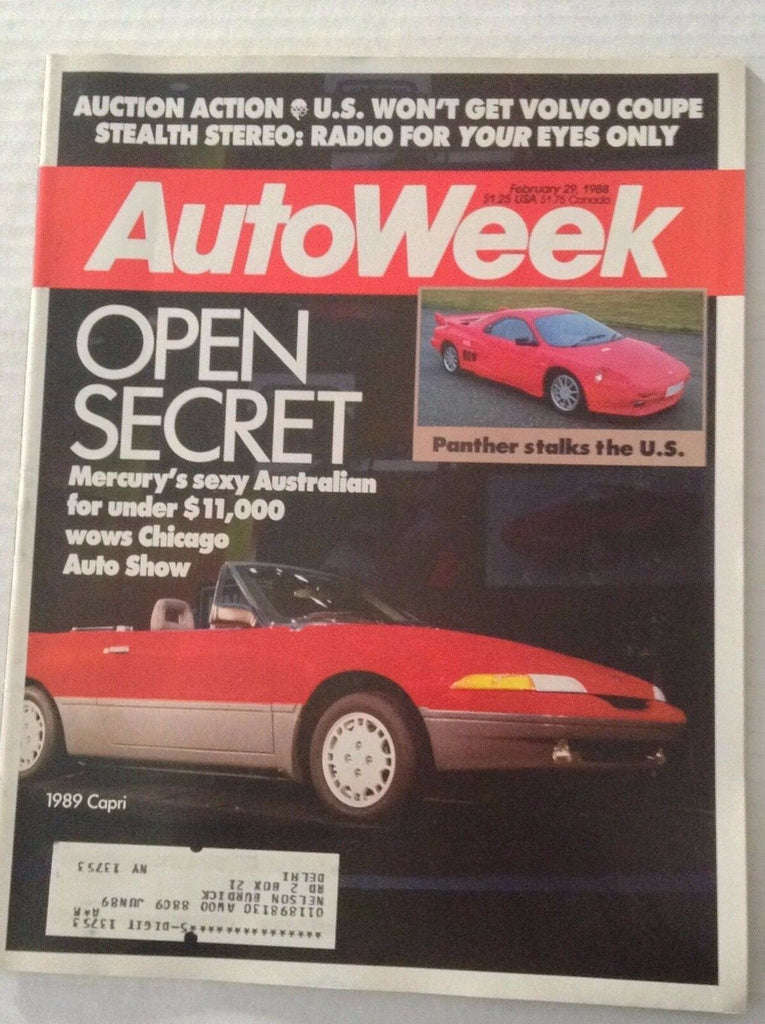 Autoweek Magazine Mercury Sexy Australian 1989 Capri February 29, 1988 011617rh