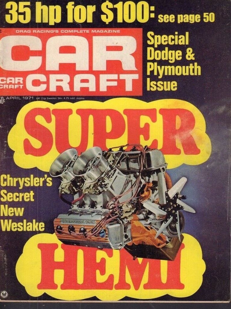 Car Craft Magazine Super Hemi Chrysler's Secret April 1971 030618nonr