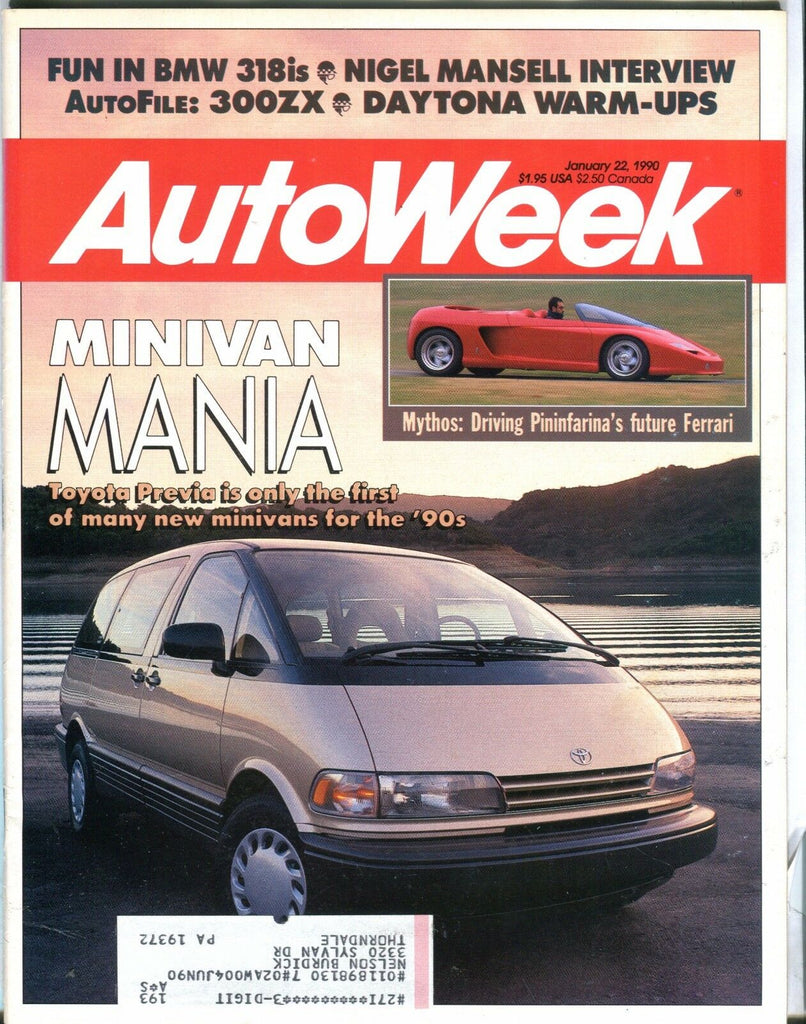 AutoWeek Magazine January 22 1990 Toyota Previa EX w/ML 022317nonjhe