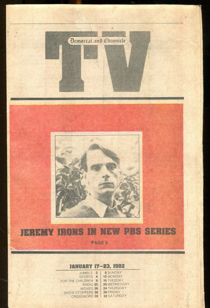 TV Democrat & Chronicle Jan. 17-23 1982 Jeremy Irons EX 022117nonjhe