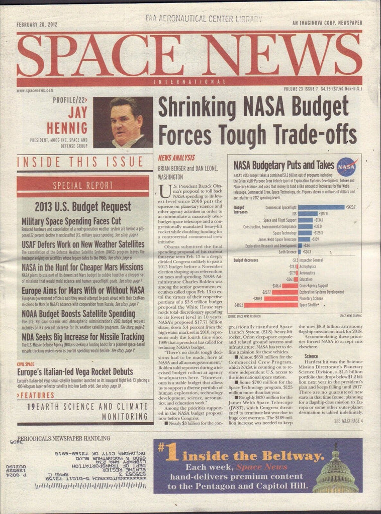 Space News February 20 2012 Jay Hennig, Shrinking NSA Budget FAA w/ML 110716DBE