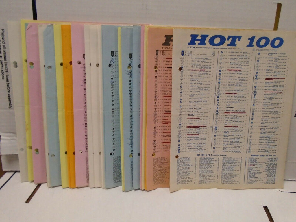 Vintage 1966 Hot 100 Sheets Lot 60pcs RARE The Beatles Rolling Stones 100219AME