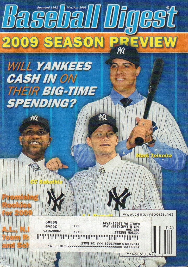 Baseball Digest Magazine May/April 2009 CC Sabathia 101617nonjhe