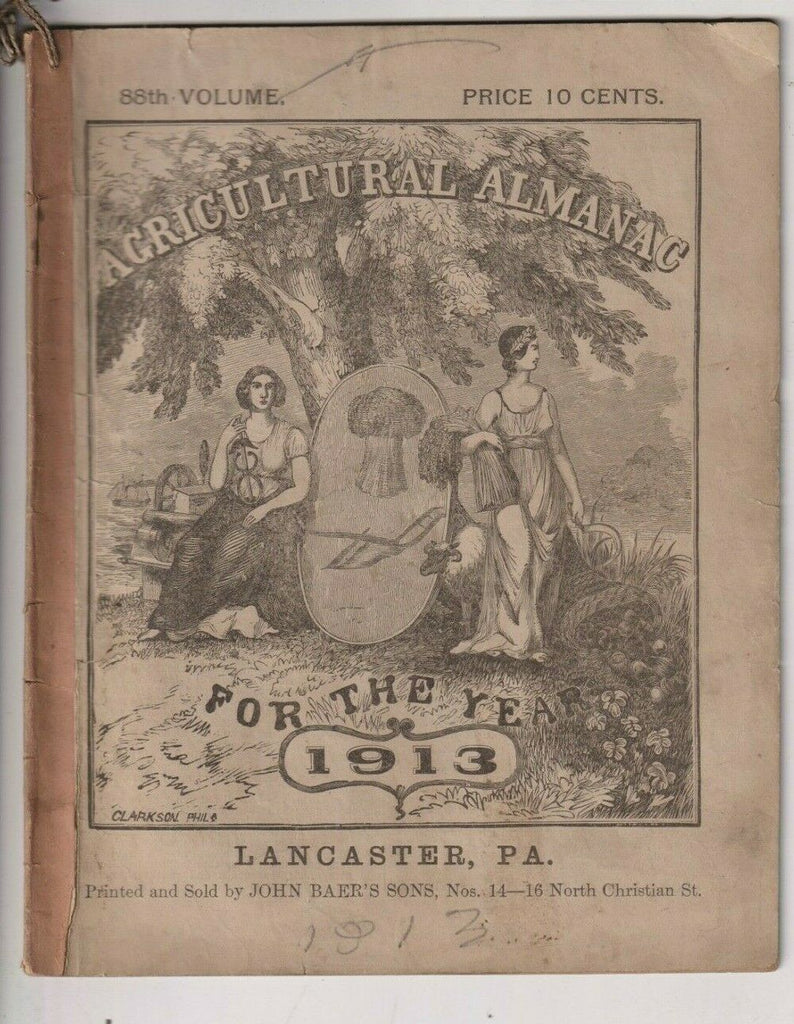 Agriculture Almanac John Baer's Sons Lancaster, PA 88th Volume 1913 022420nonr