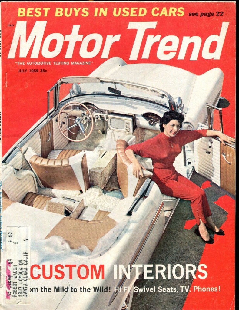 Motor Trend Magazine July 1959 Custom Interiors VG w/ML 030117nonjhe