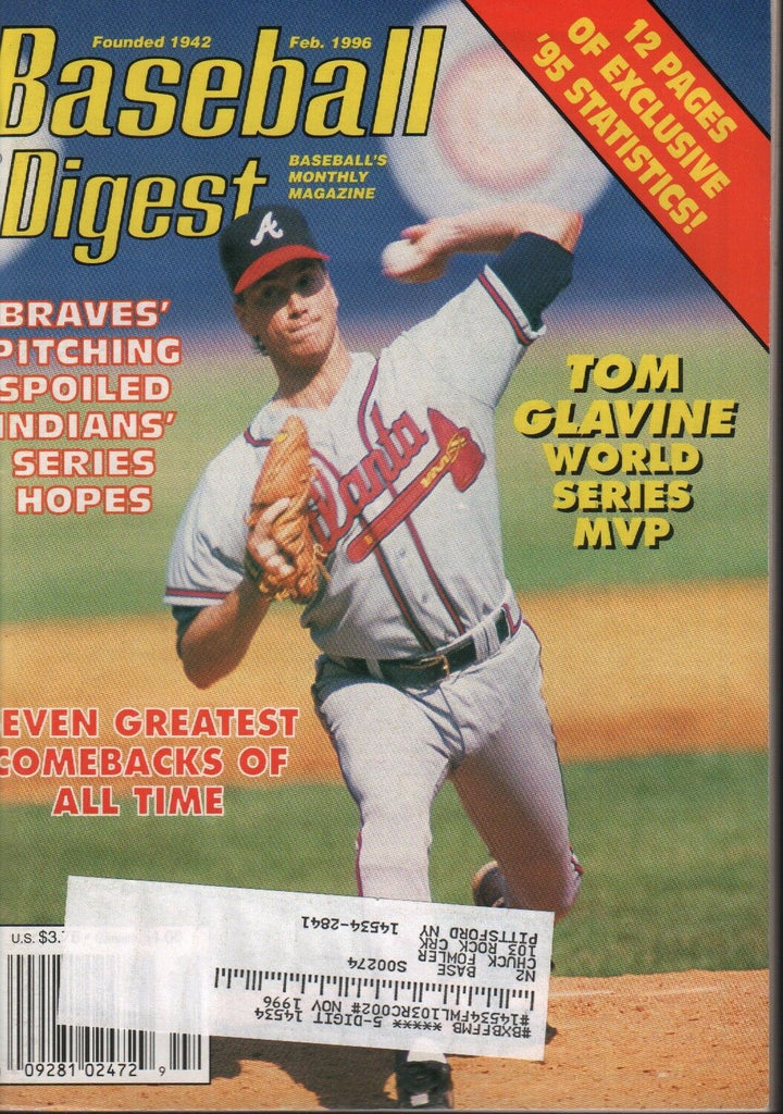 Baseball Digest February 1996 Tom Glavine Atlanta Braves 101618ame