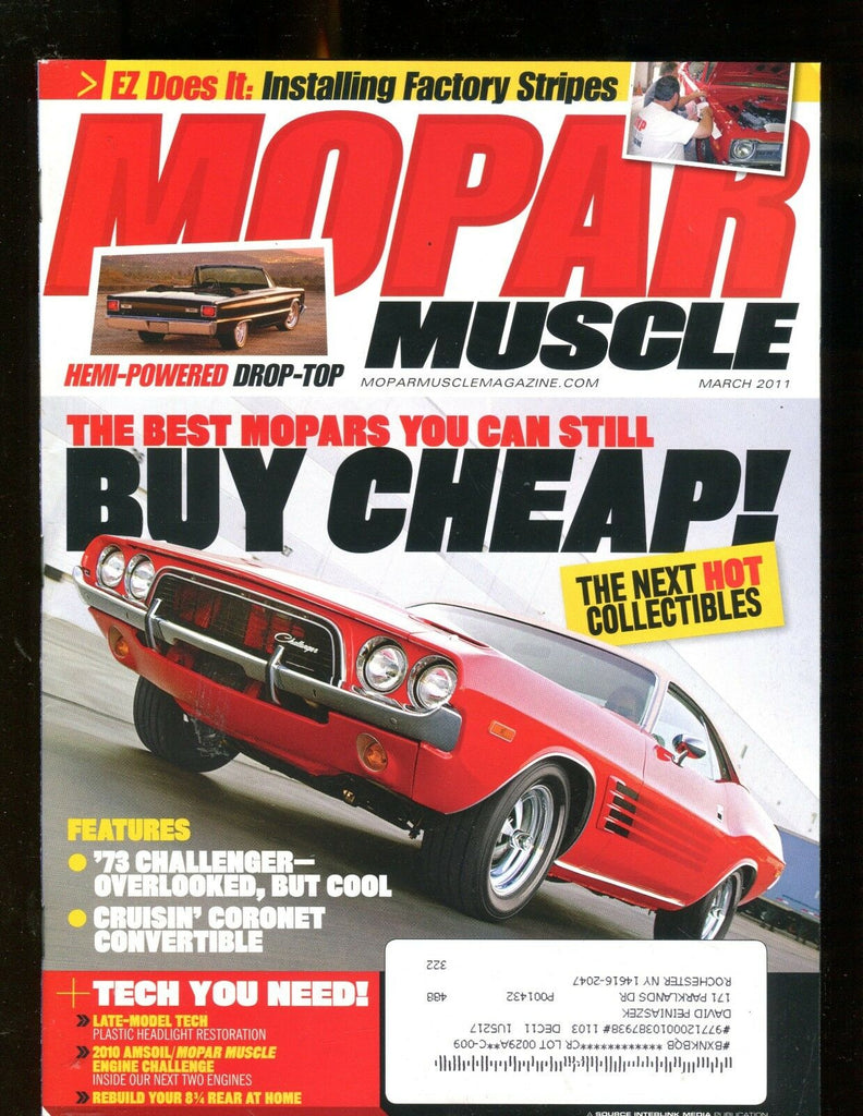 Mopar Muscle Magazine March 2011 '73 Challenger EX w/ML 011617jhe