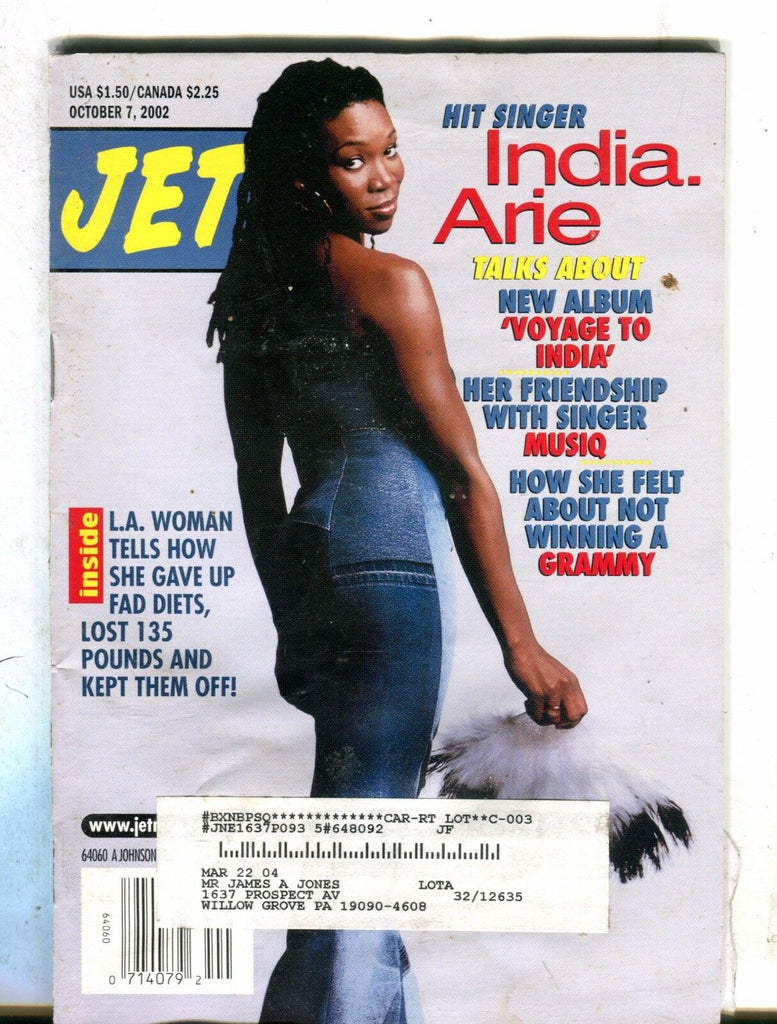 Jet Magazine October 7 2002 India. Arie Voyage To India 071117nonjhe