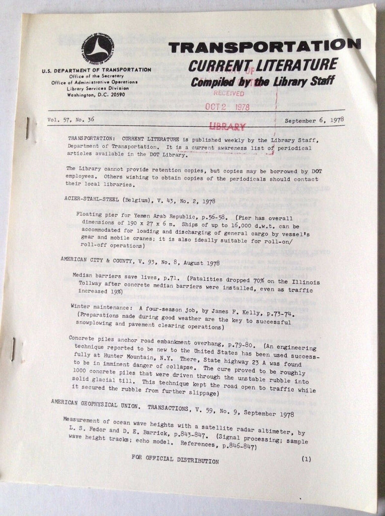 Transportation Current Literature Magazine September 6, 1978 FAL 050517nonrh