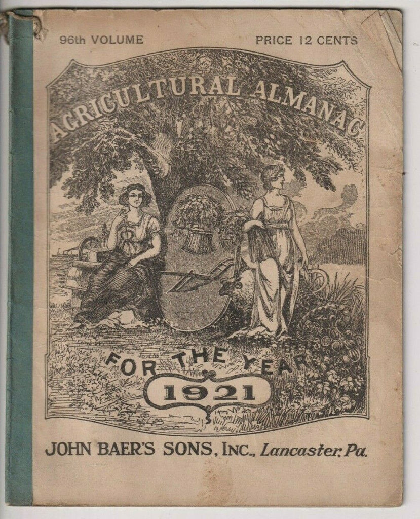 Agriculture Almanac John Baer's Sons Lancaster, PA 96th Volume 1921 022420nonr