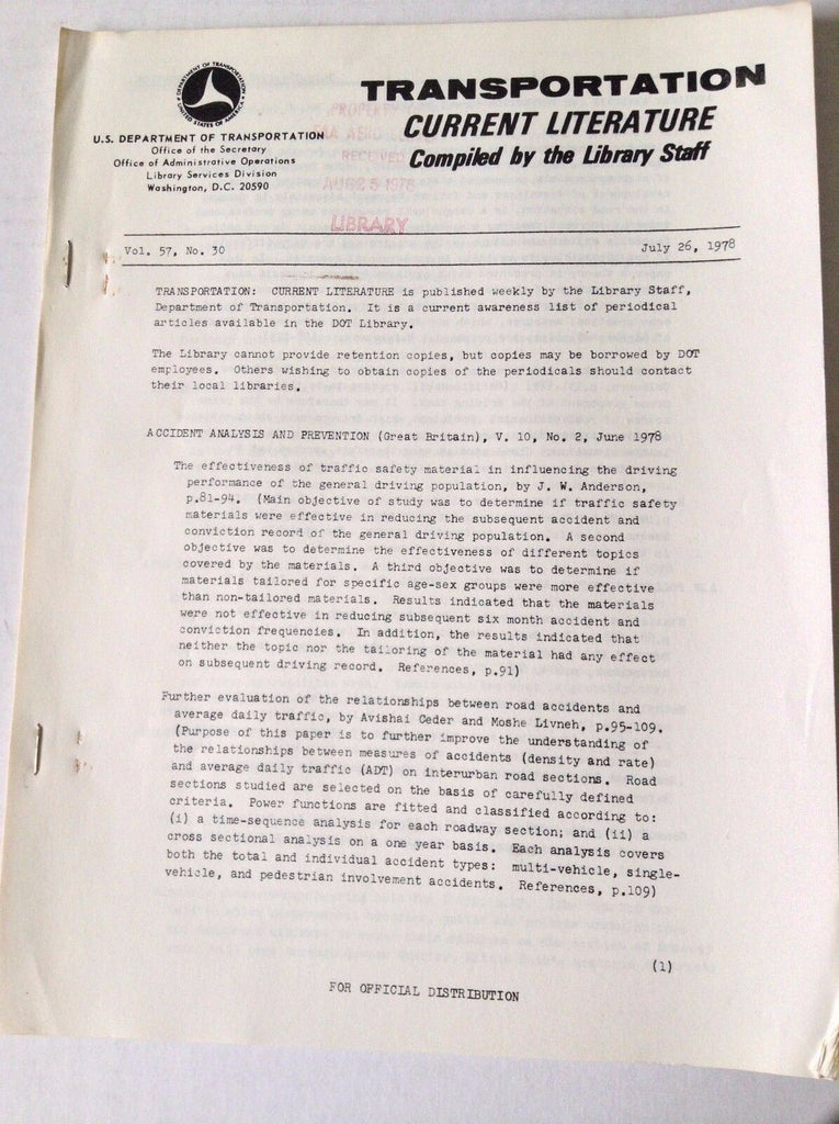 Transportation Current Literature Magazine July 26, 1978 FAL 050517nonrh