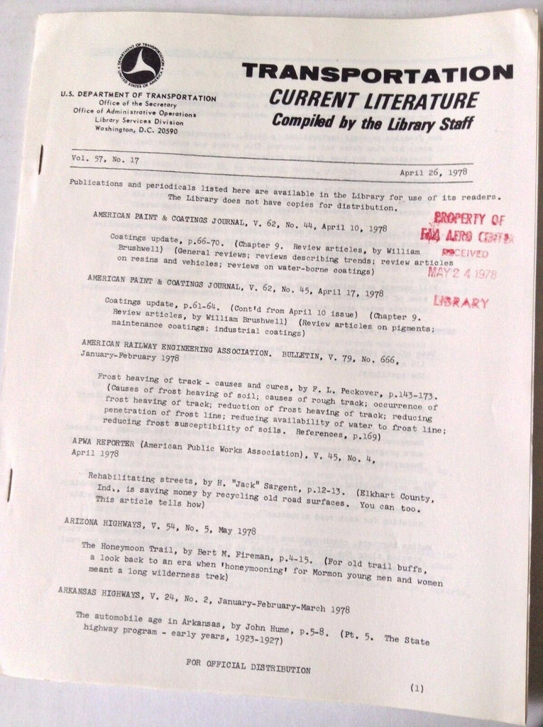 Transportation Current Literature Magazine April 26, 1978 FAL 050517nonrh