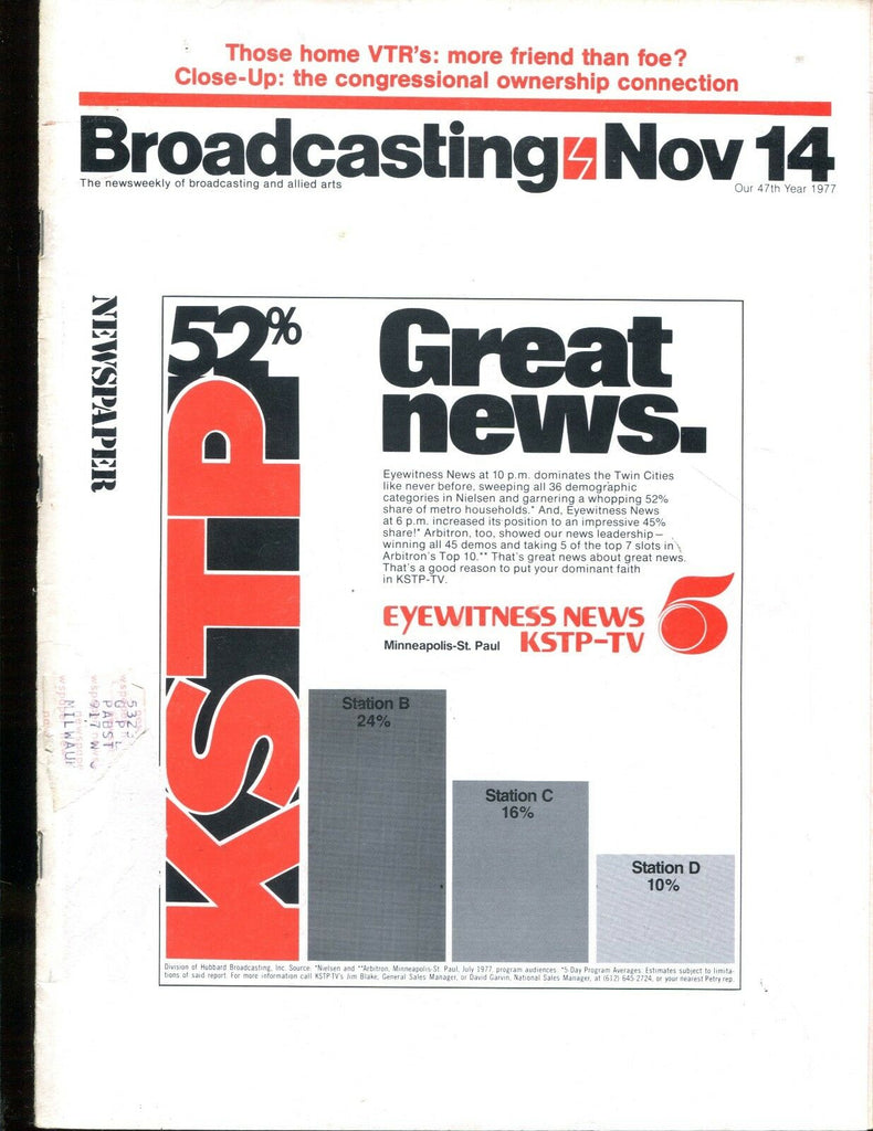 Broadcasting Magazine November 14 1977 KSTP-TV Ex w/ML 122816jhe