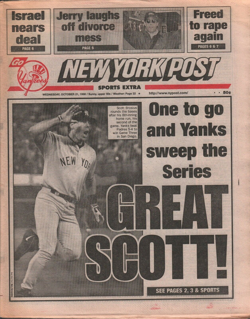New York Post October 21 1998 Scott Brosius New York Yankees 020320AME