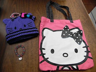 Hello Kitty Lot, 1 Tote bag/purse, Bracelet and Winter Hat 111015ame